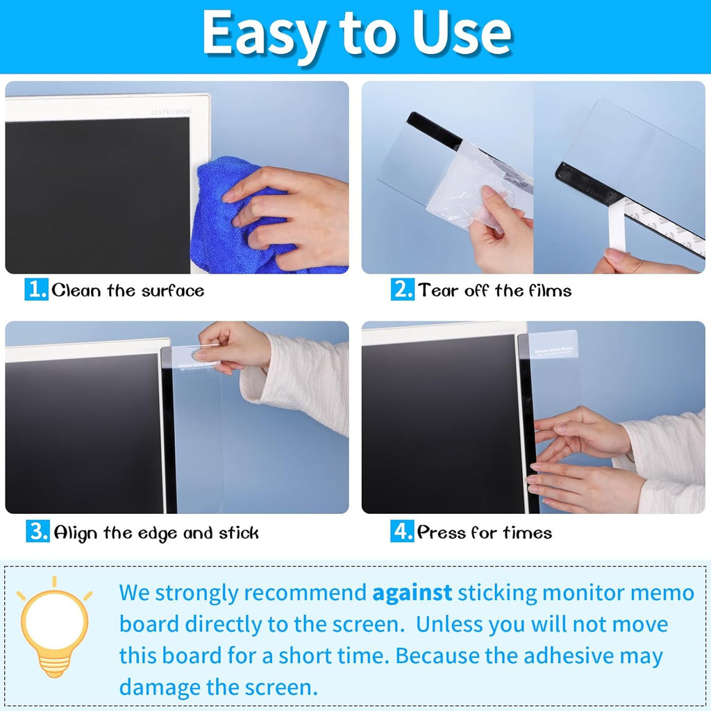Acrylic Monitor Memo Board, 4 Pack Desktop Sticky Note Holder B635214