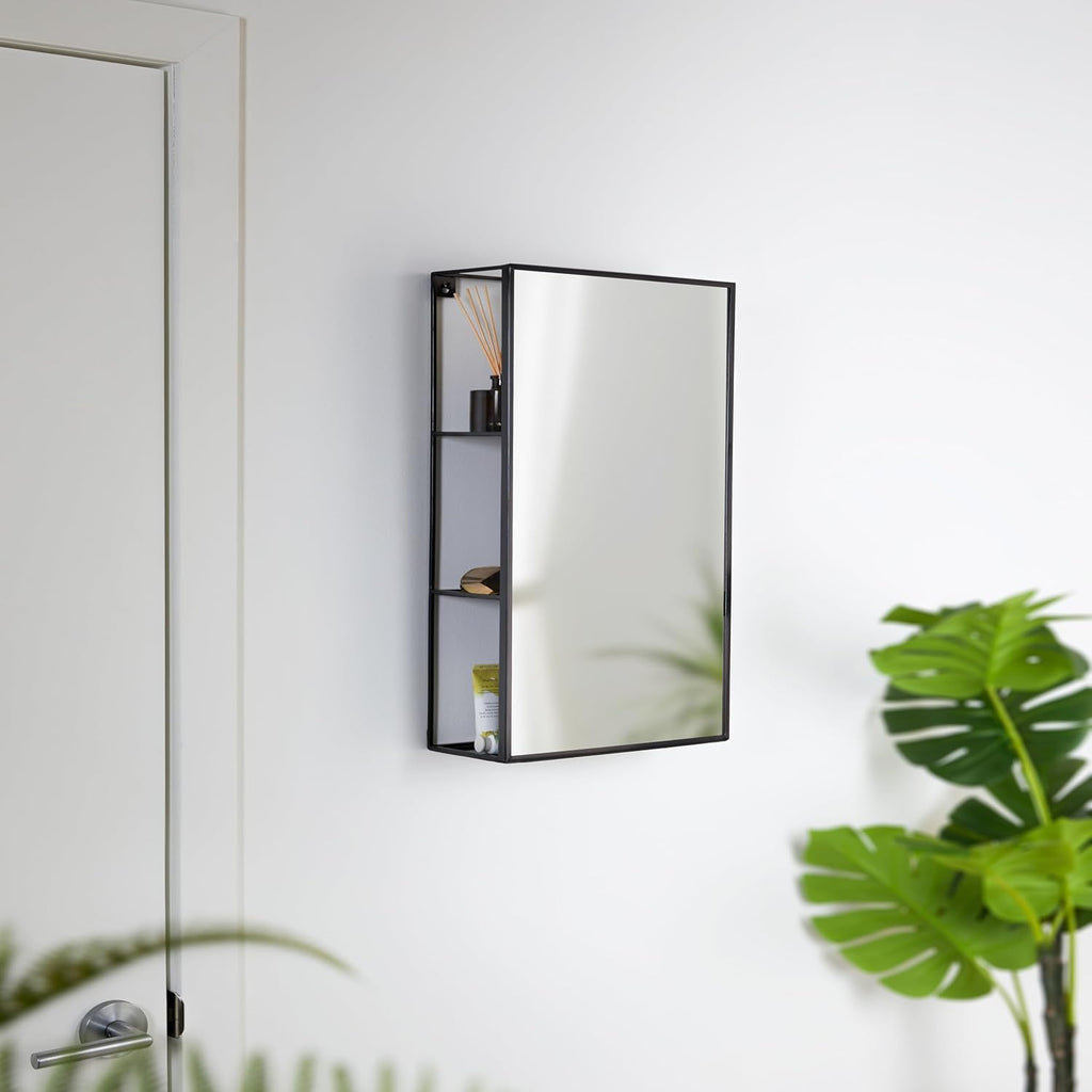 Black Metal Bathroom Mirror Storage Cabinet with 3 Shelves G8110