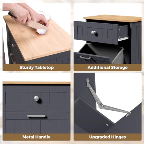 Tilt Out Trash Cabinet with Hideaway Drawer and Bamboo Cutting Board J46442