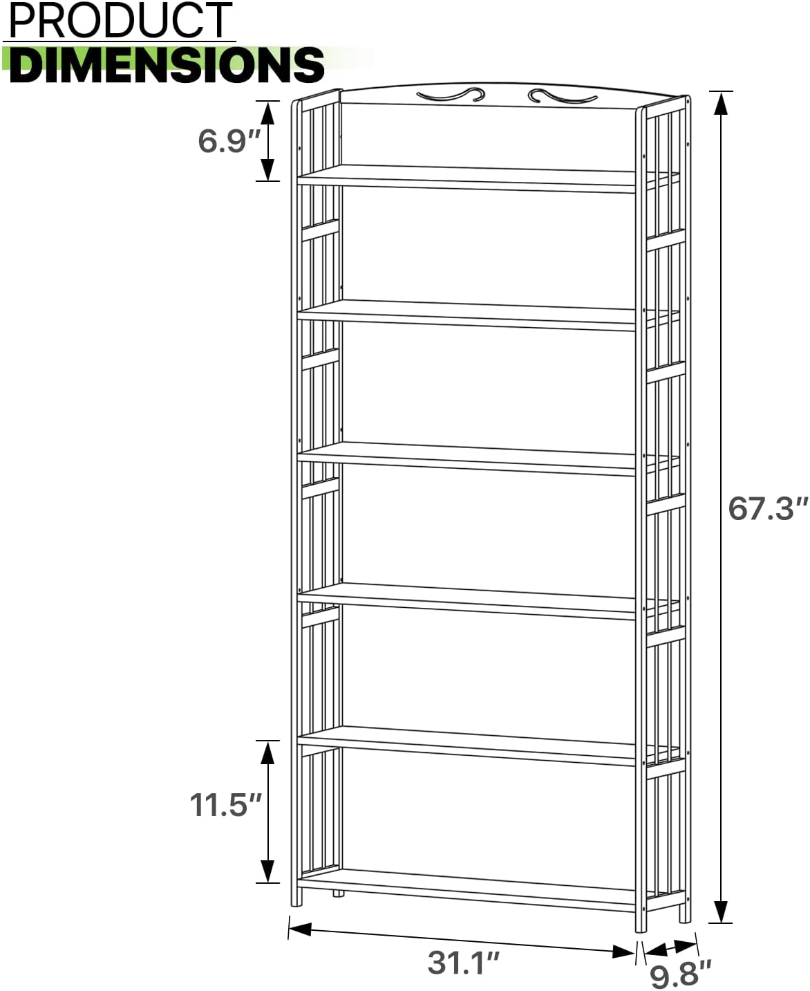 6-Tier Bamboo Bookshelf Freestanding Tall Narrow Bookcase V309378