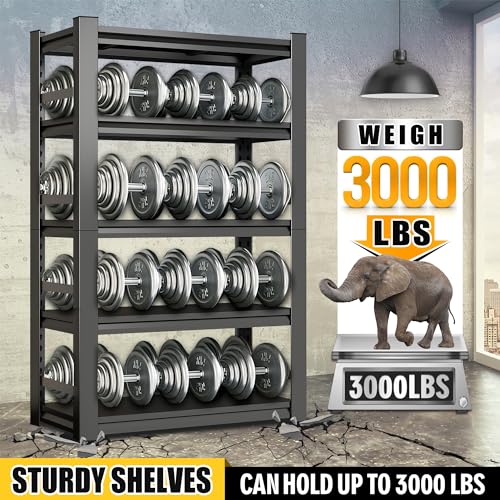 Garage Shelving Unit, 5-Tier Metal Storage Rack with Wheels F411