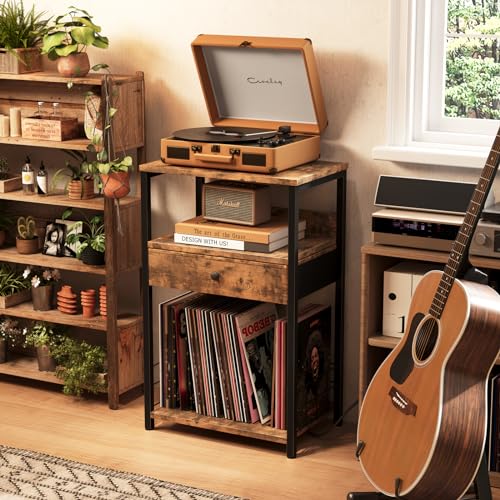 Record Player Stand with Vinyl Storage and Drawer K350748