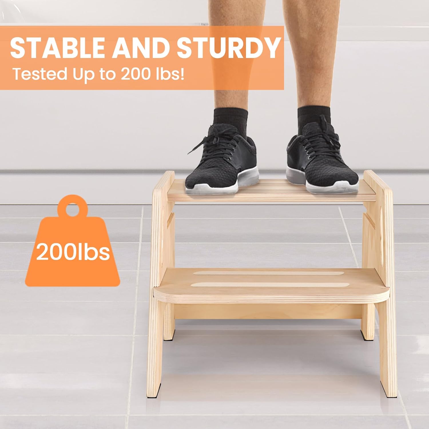 2 Pack Toddler Step Stool, Wooden Height-Adjustable, Potty Training with Handles P38580