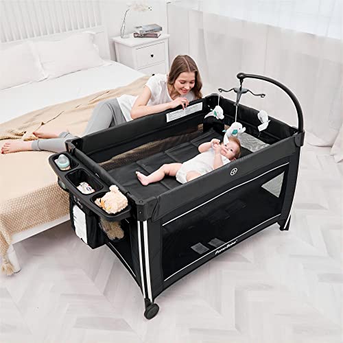 Portable Baby Crib Foldable Travel Playard with Bassinet and Changing Table I3310