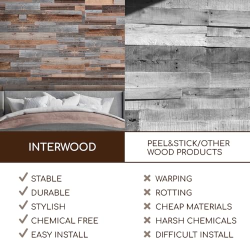 3D Vintage Barnwood Wall Panels, Brown, 30 sq ft T38378