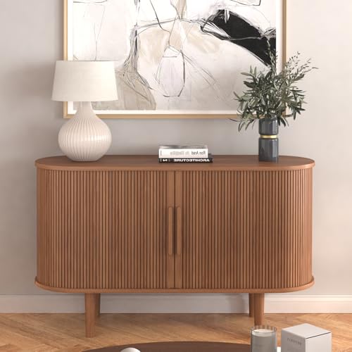 47" Tambour Storage Cabinet, Black Corner Cabinet with Doors and Shelves A5375