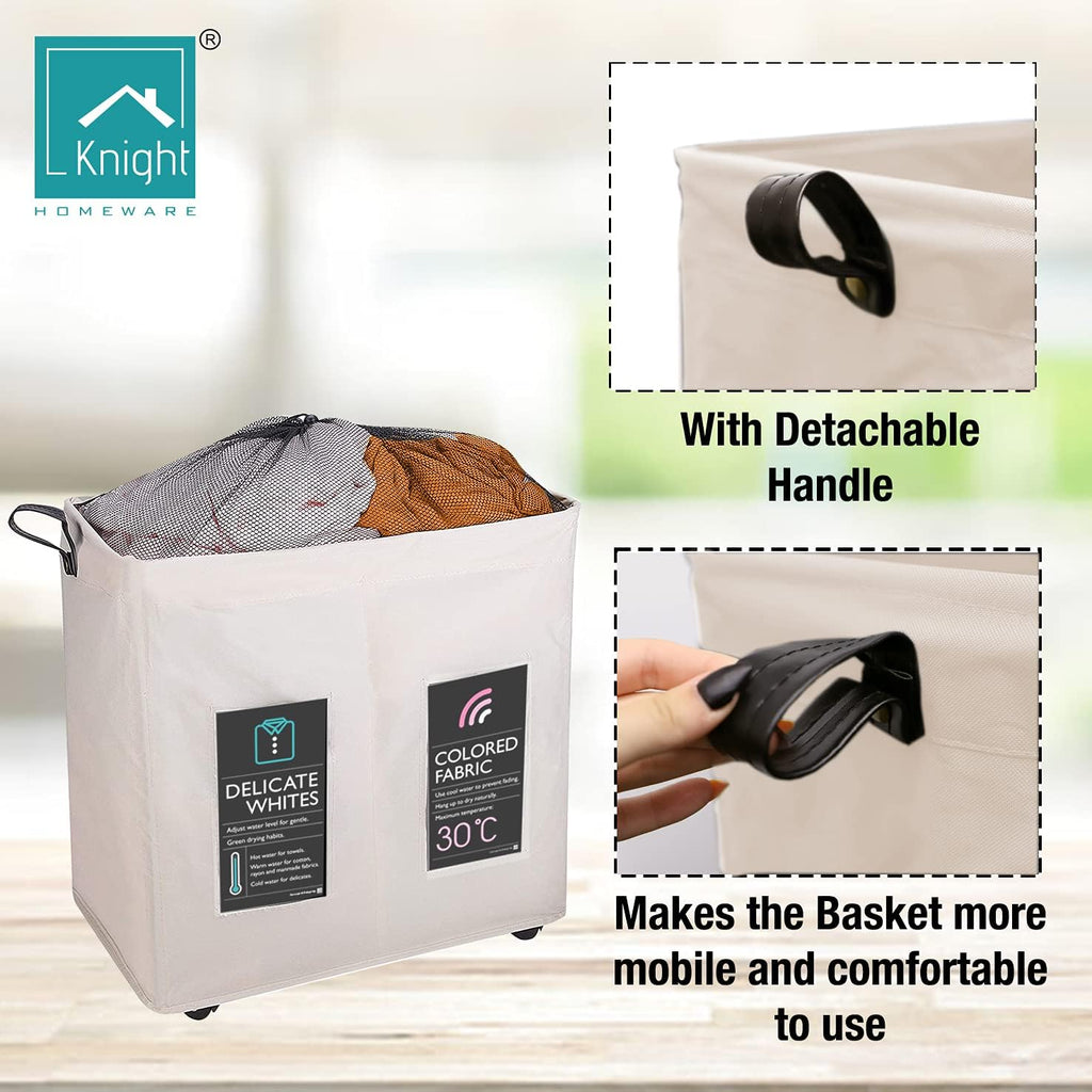 120L Collapsible Laundry Basket with Wheels, 2 Section, Mesh Cover X768805