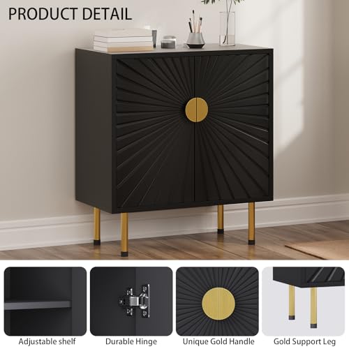White Accent Storage Cabinet with Gold Handles and Flower Pattern Doors W867