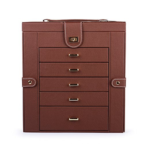 Extra Large Jewelry Box with Mirror, 6 Tier 5 Drawers Storage Organizer T242107