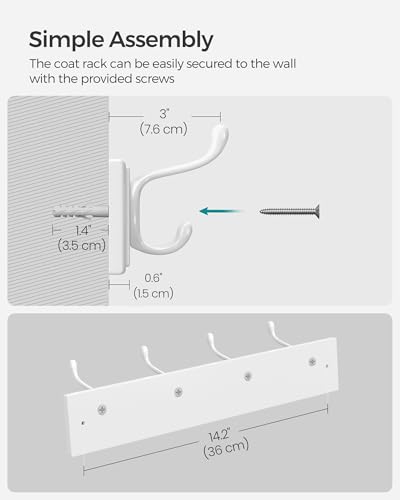 Wall-Mounted Coat Rack with 4 Metal Hooks M56046