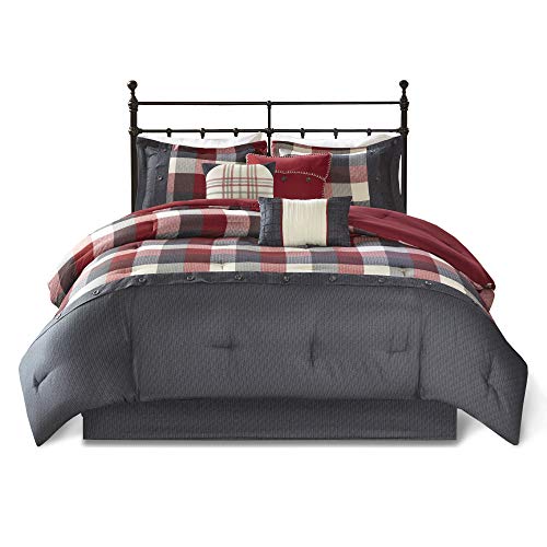 Red Plaid Herringbone Comforter Set King 7 Piece F10742