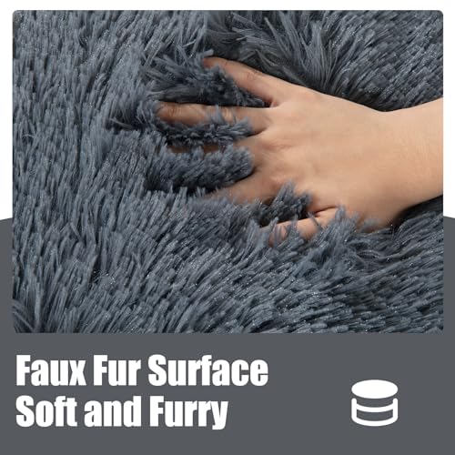 Plush Faux Fur Pouf Ottoman with Supportive Filling F11137