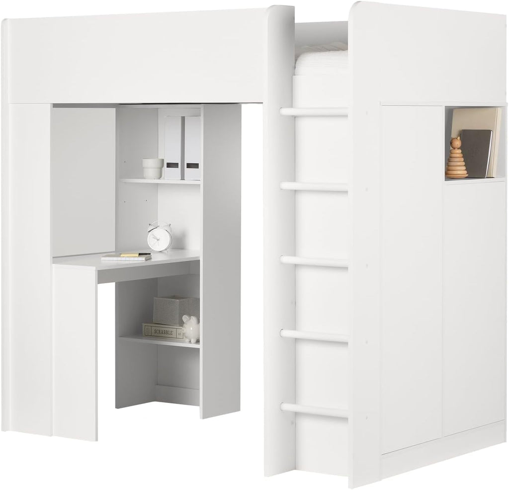Twin Murphy Bed with Desk, Pure White, Wood S192