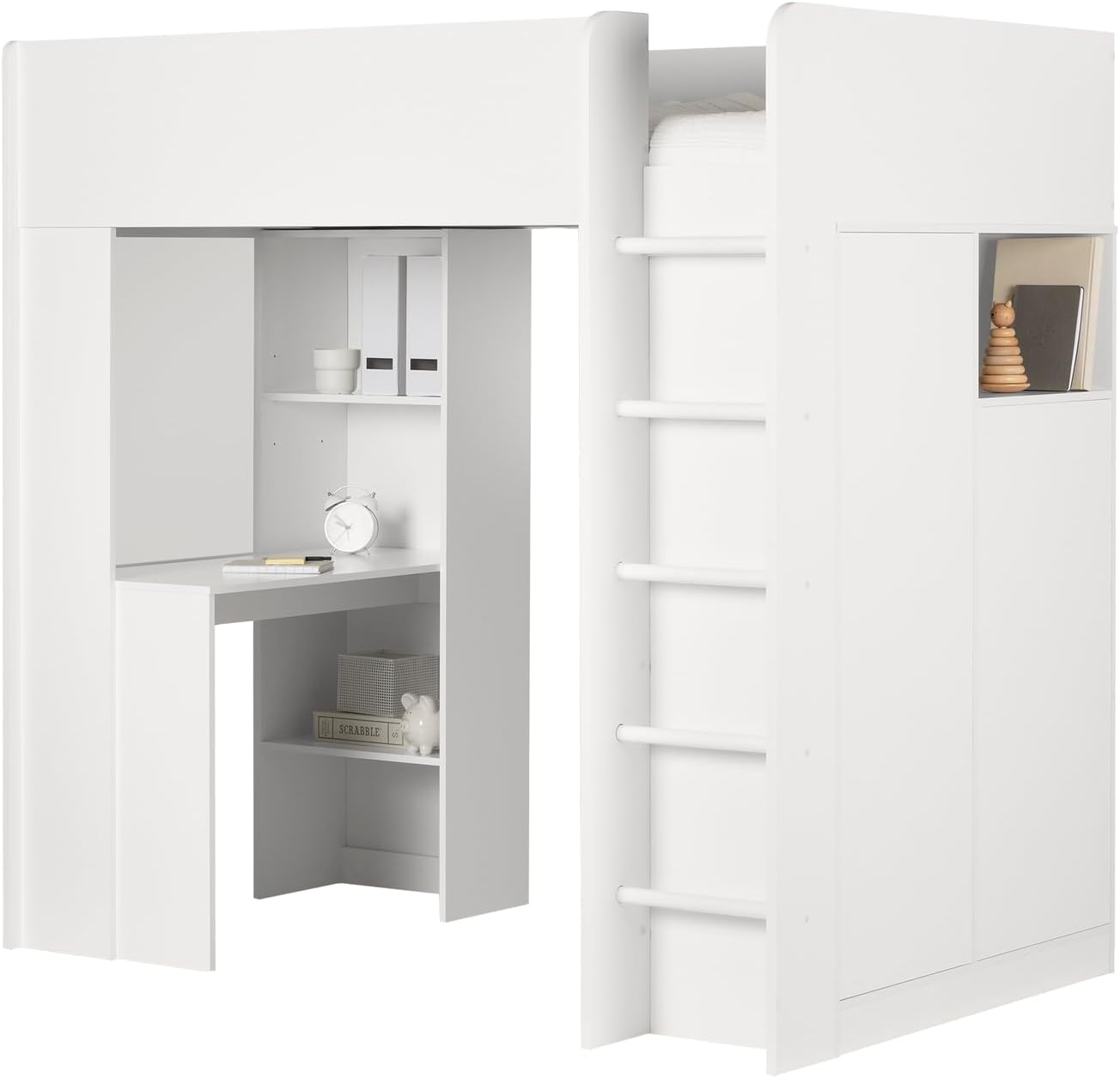Twin Murphy Bed with Desk, Pure White, Wood S192