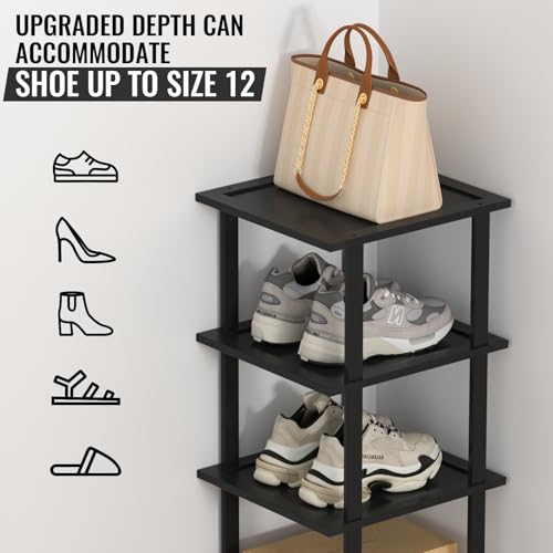 Tall Bamboo Shoe Rack, Freestanding Stackable Organizer for Entryway K402079