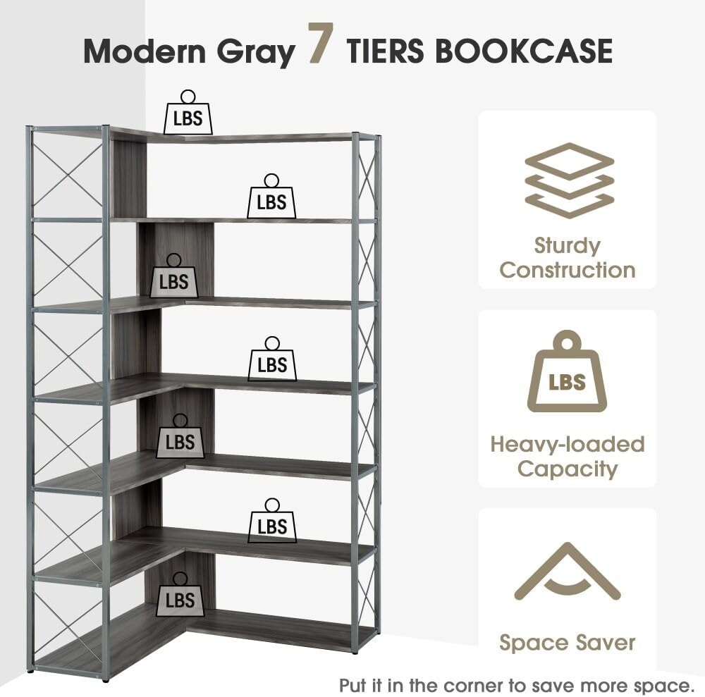 L-Shaped Corner Bookcase with Open Storage O488