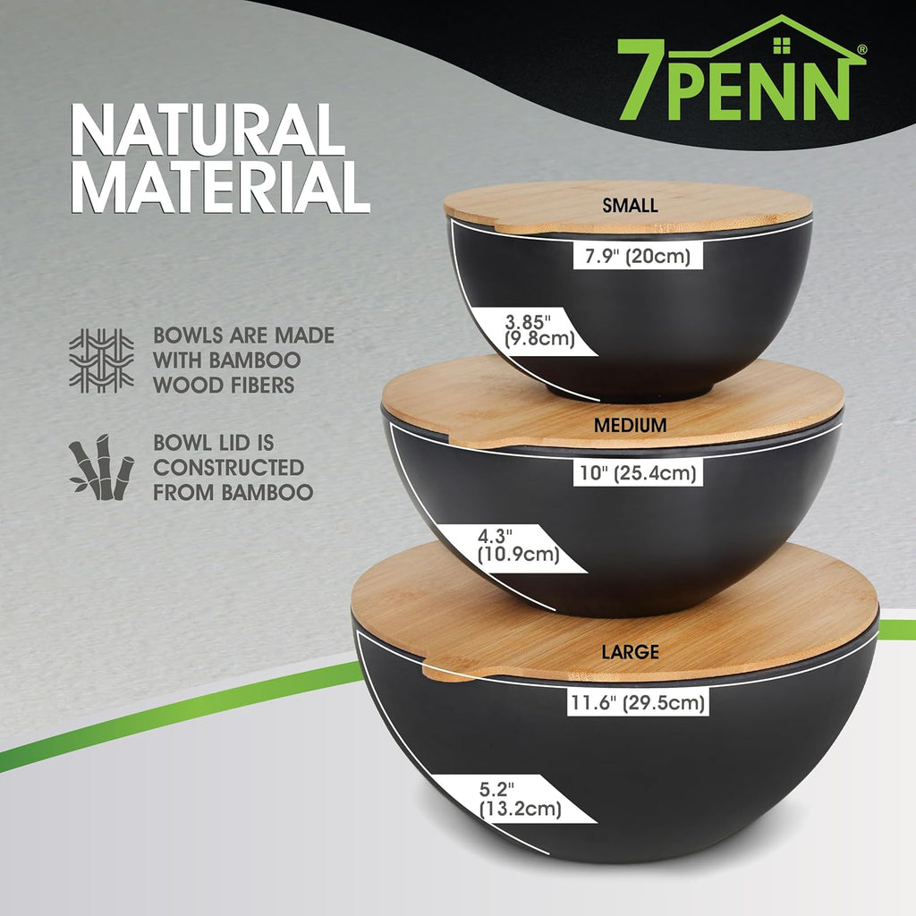 Mixing Bowl Set with Lids - 3 Piece Bamboo Fiber Nesting Bowls with Cutting Board Lids H347