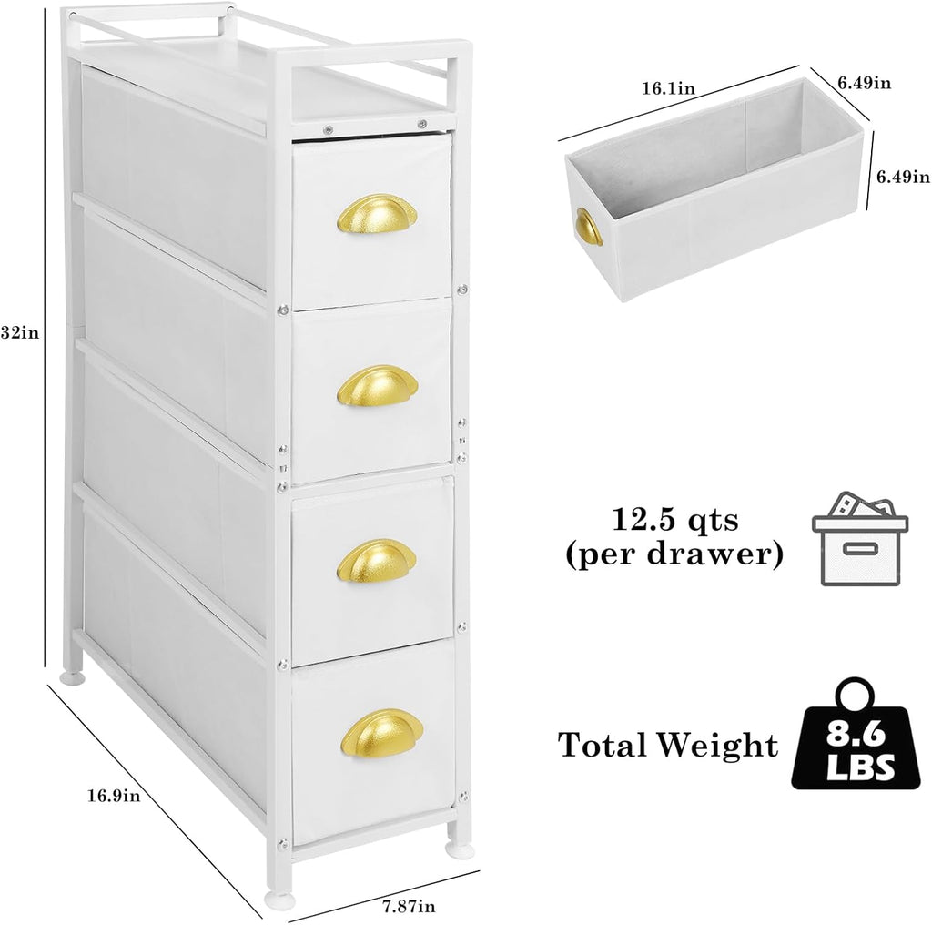 Narrow 4-Drawer Fabric Storage Cabinet with Wooden Top P7690