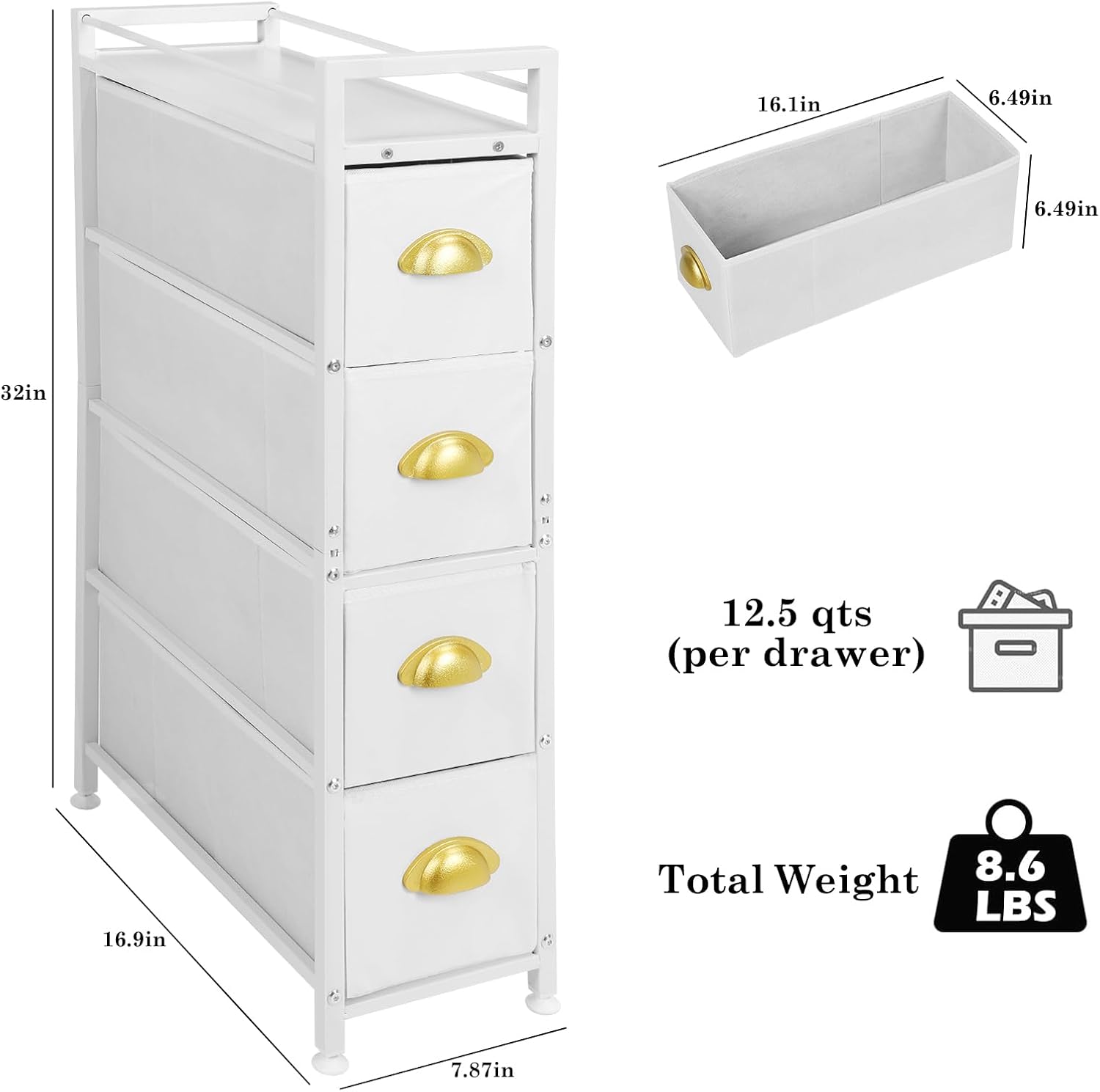 Narrow 4-Drawer Fabric Storage Cabinet with Wooden Top P7690