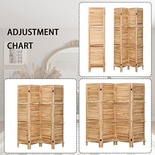 4 Panel Wooden Room Divider with Shelves, Freestanding Folding Privacy Screen B355