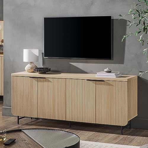 Scandinavian Grooved 4-Door Sideboard, 69 Inch, Black F832745