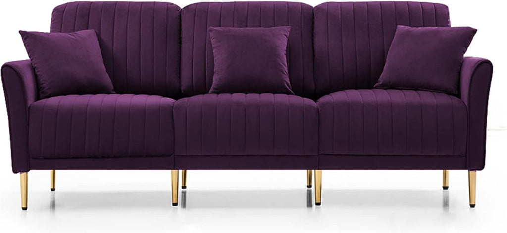 3-Piece Velvet Sectional Sofa Set with Metal Legs, Purple T642494