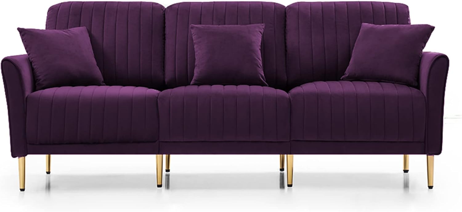 3-Piece Velvet Sectional Sofa Set with Metal Legs, Purple T642494