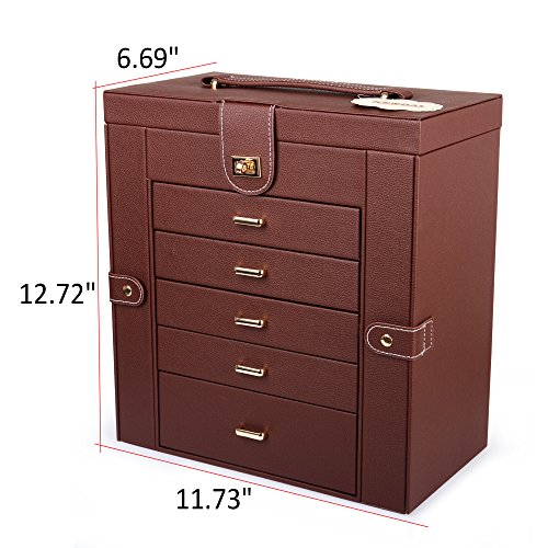 Extra Large Jewelry Box with Mirror, 6 Tier 5 Drawers Storage Organizer T242107