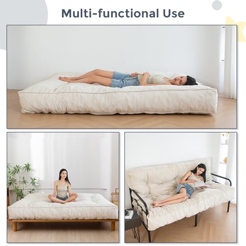 8" Futon Mattress Full Size, Velvet Floor Mattress for Adults, Beige I92411