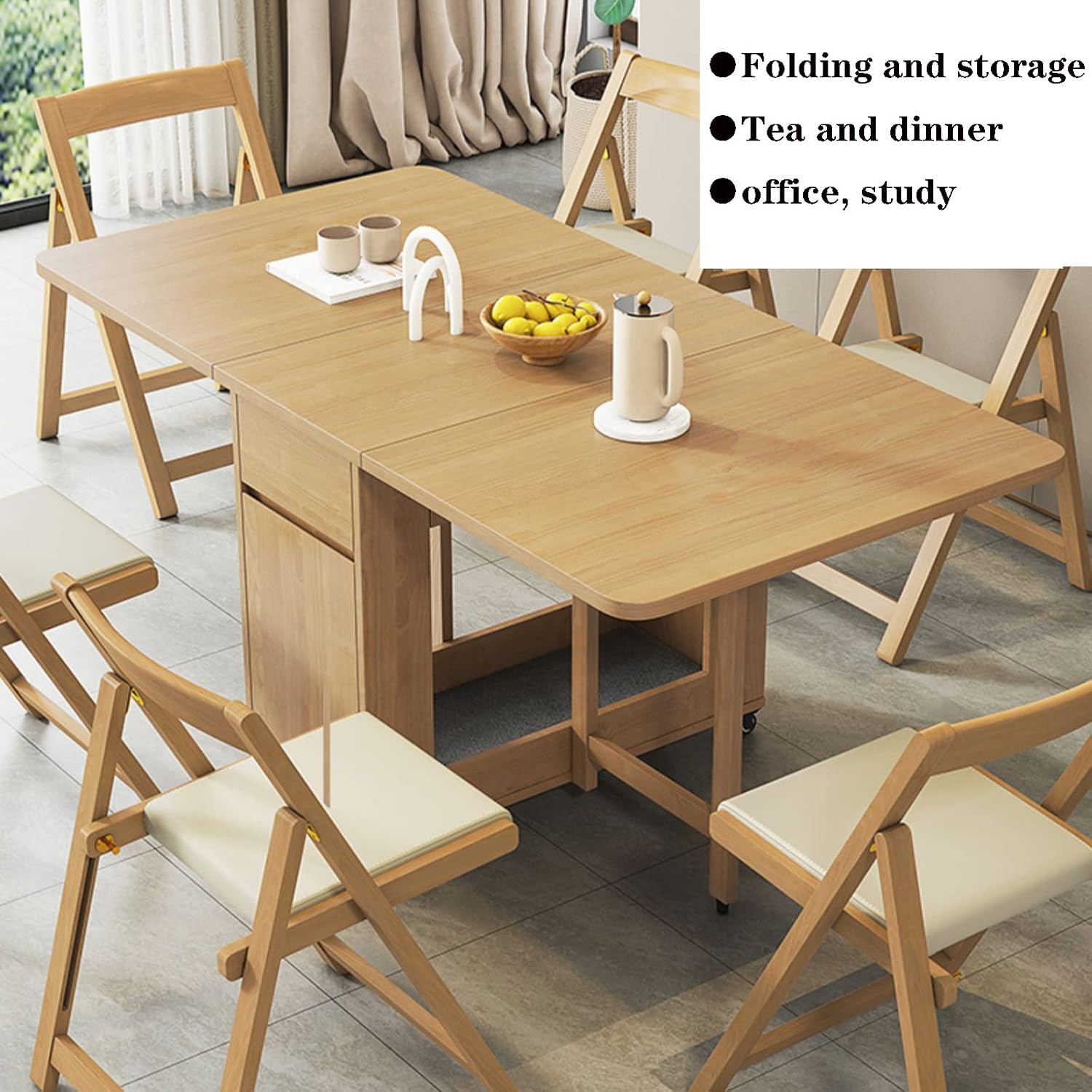 Extendable Solid Wood Drop Leaf Dining Table with Storage Drawer F2202