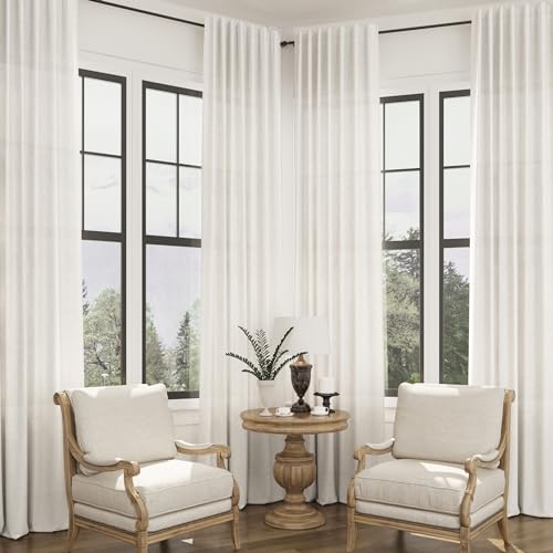 Linen Curtains for Living Room Bedroom, Light Filtering, 204 Inches Long, Beige Y3491