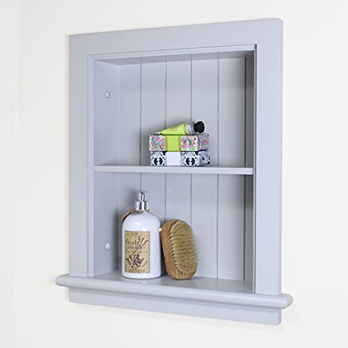 Recessed Wall Niche Medicine Cabinet Replacement, Real Wood, Light Gray E9663