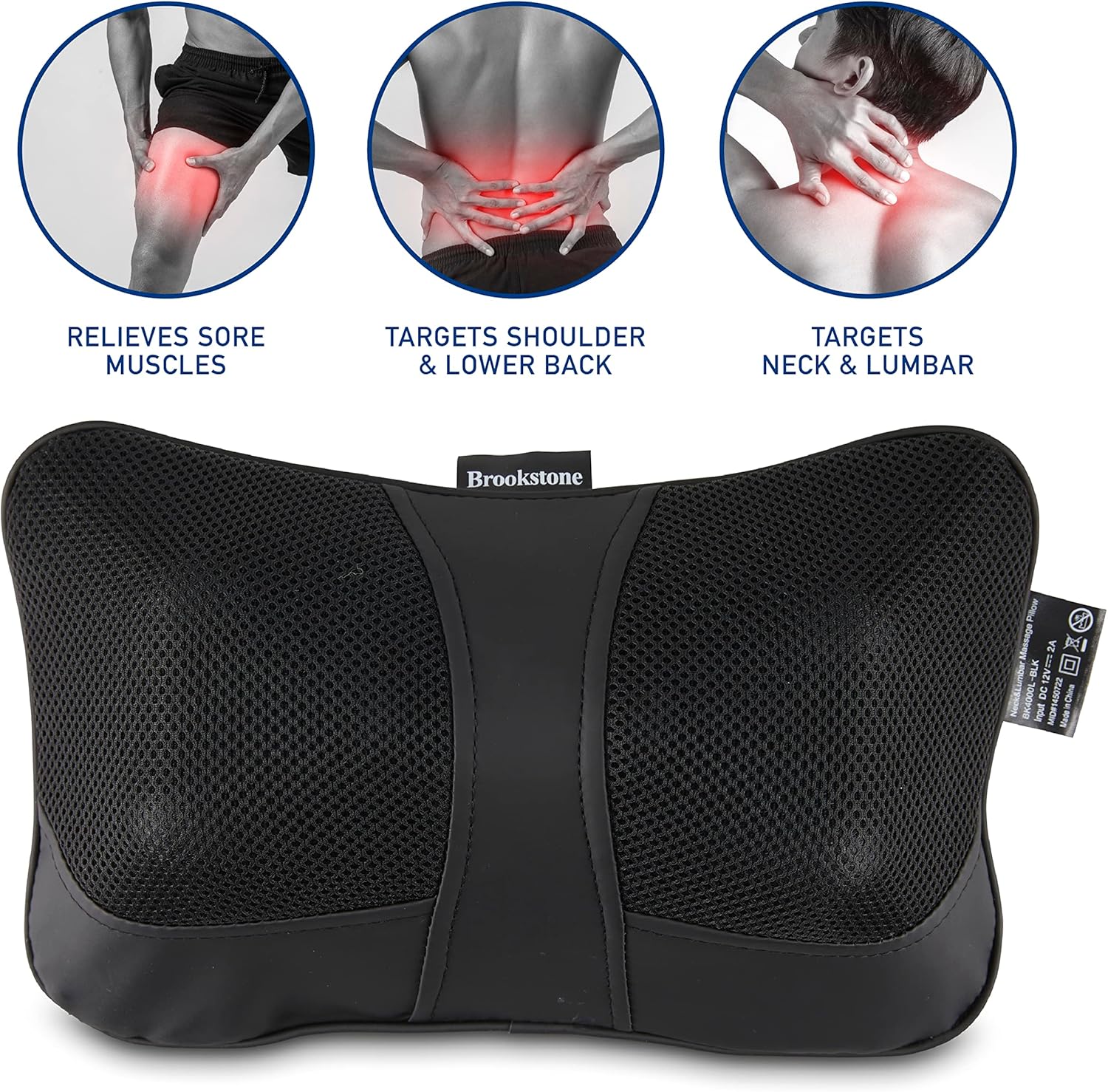 Shiatsu Neck and Lumbar Massager with Heat, Portable Electric Massage Pillow T352846