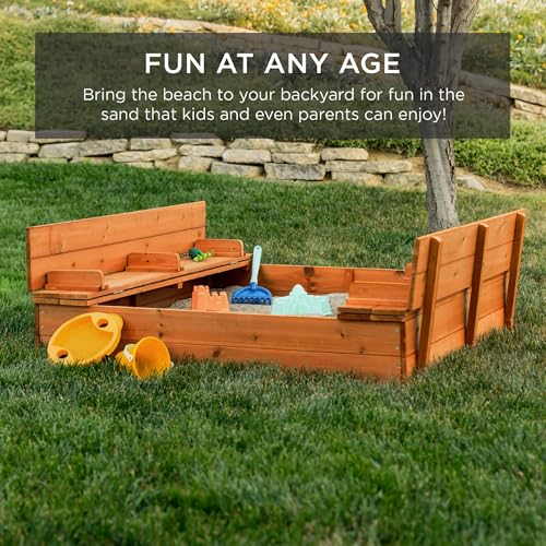 Kids' Outdoor Wooden Sandbox with Foldable Bench Seats R806