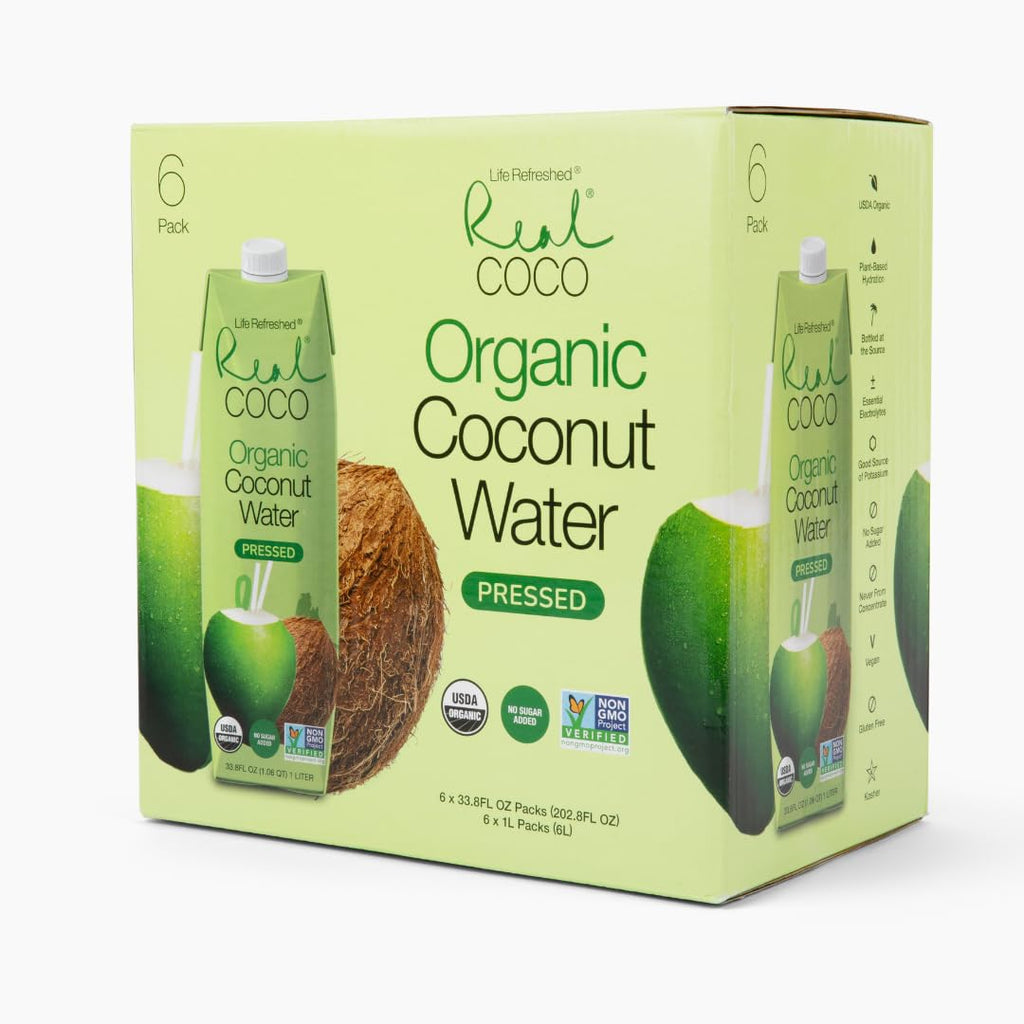 Organic Pressed Coconut Water 6-Pack 1L, No Sugar Added H244662