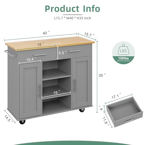 Kitchen Island Cart with Storage, Rolling Cabinet, 3 Shelves and 3 Drawers, Black N2755