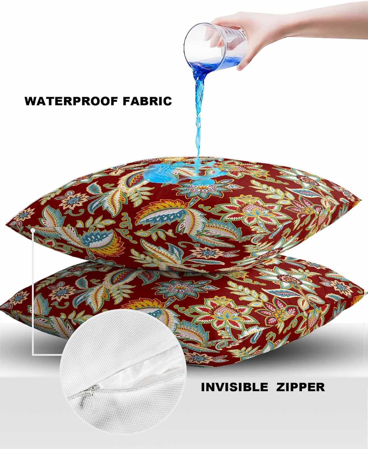 Outdoor Waterproof Throw Pillow Covers 24x24in, Paisley Pattern, Set of 2 R72542