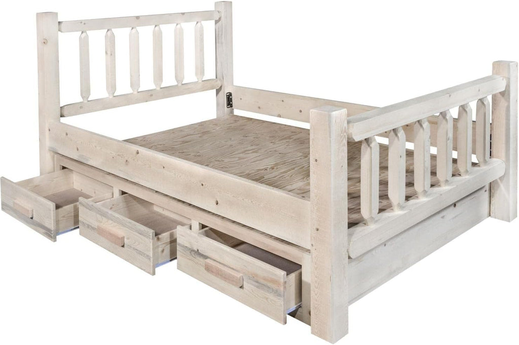 Twin Bed with Storage, Clear Lacquer Finish Q4129