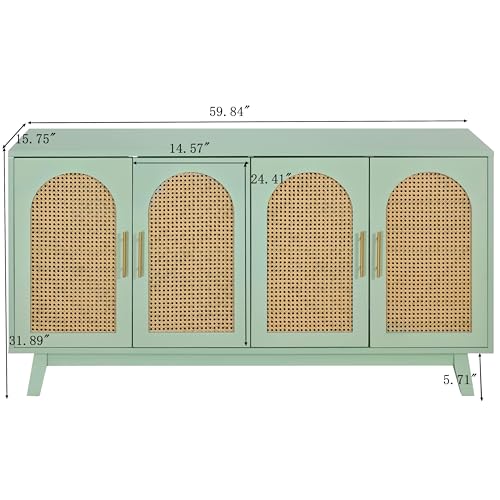 Mint Green Rattan Accent Storage Cabinet with 4 Doors J97283