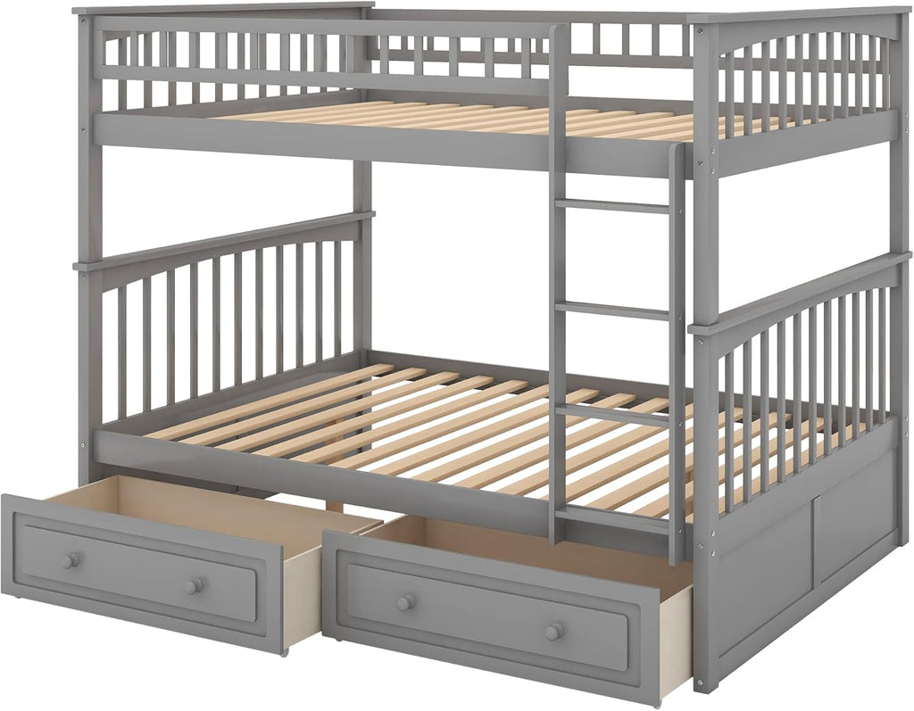 Full Bunk Bed with Drawers, Gray P259006