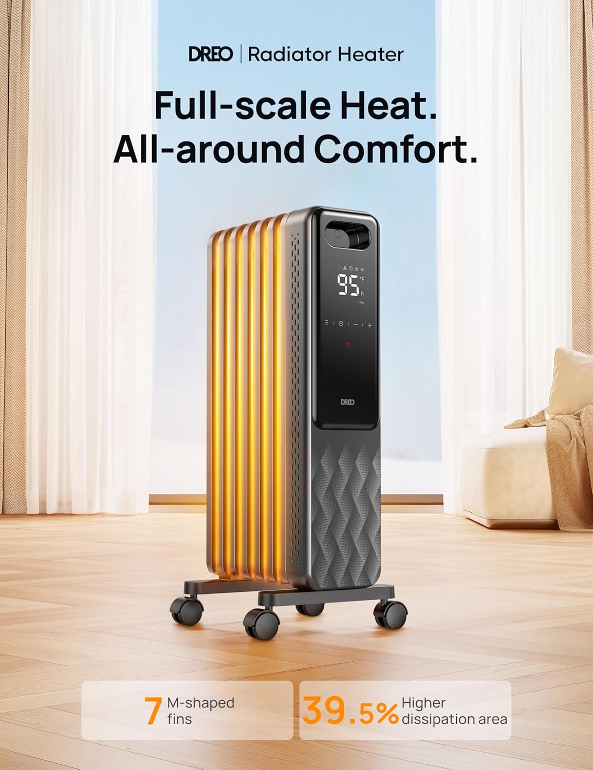 1500W Oil Filled Radiator and 15 Inch Portable Heaters Bundle with Remote Control L166