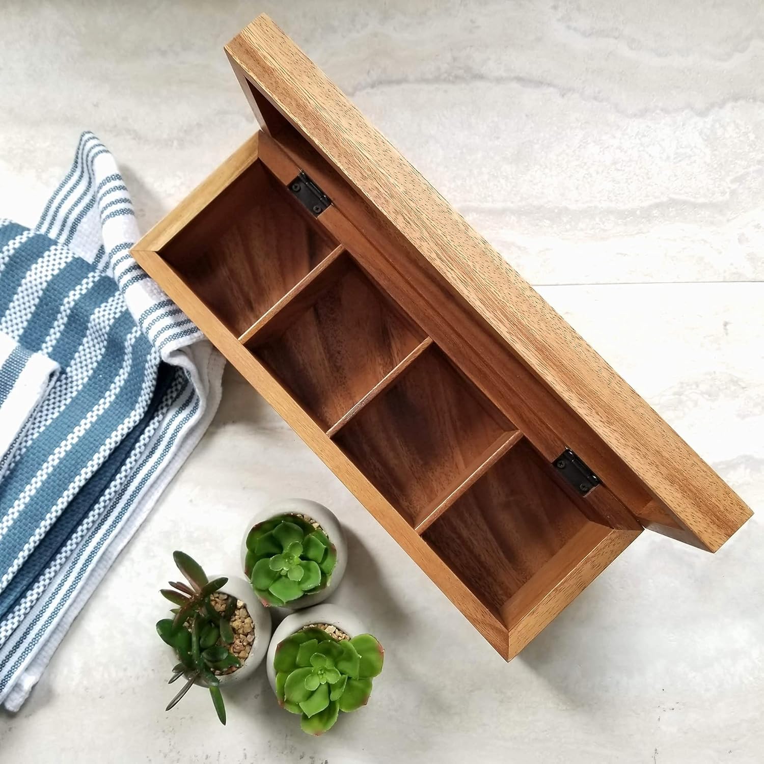 Acacia Wood Tea Box with 4 Sections Q723674