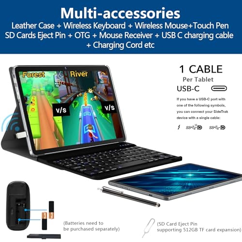 Tablet 10.1 Inch 128GB Storage, 2 in 1 with Keyboard and Mouse C6318