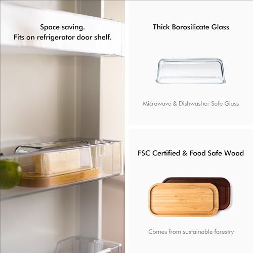 Glass butter dish with airtight lid for countertop and fridge J15690