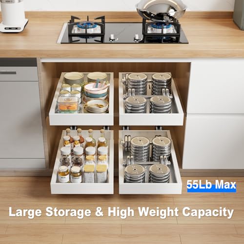 2 Pack Pull Out Cabinet Organizer, Expandable Depth 16.5-21.8 Inches, White H2269