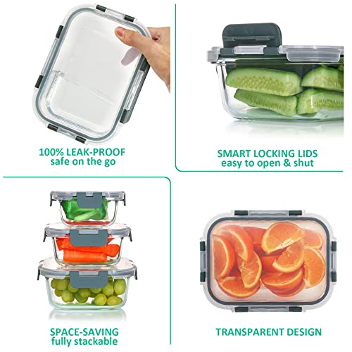 24 Pieces Glass Food Storage Containers Set with Airtight Lids, Stackable, Freezer to Oven Safe N8598
