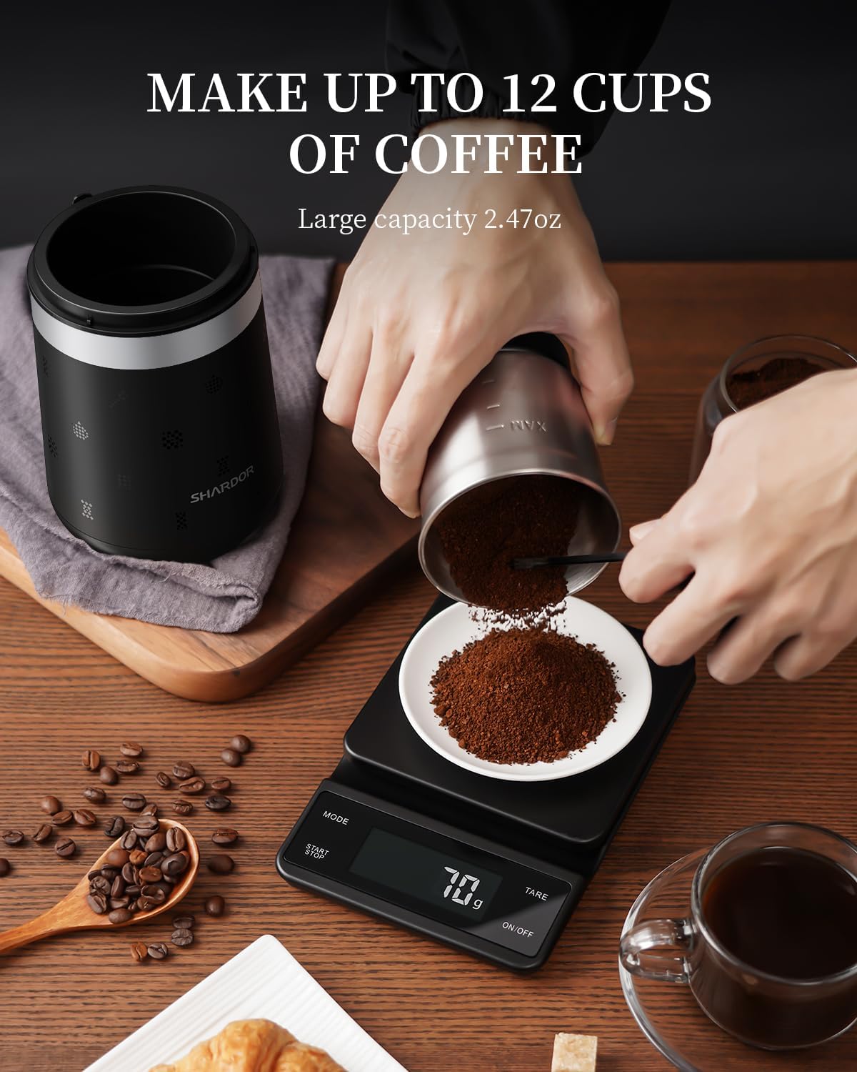 Silent Electric Spice Grinder for Coffee Beans, Herbs, and Espresso, Black D400450