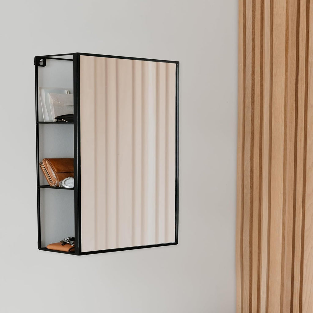 Black Metal Bathroom Mirror Storage Cabinet with 3 Shelves G8110