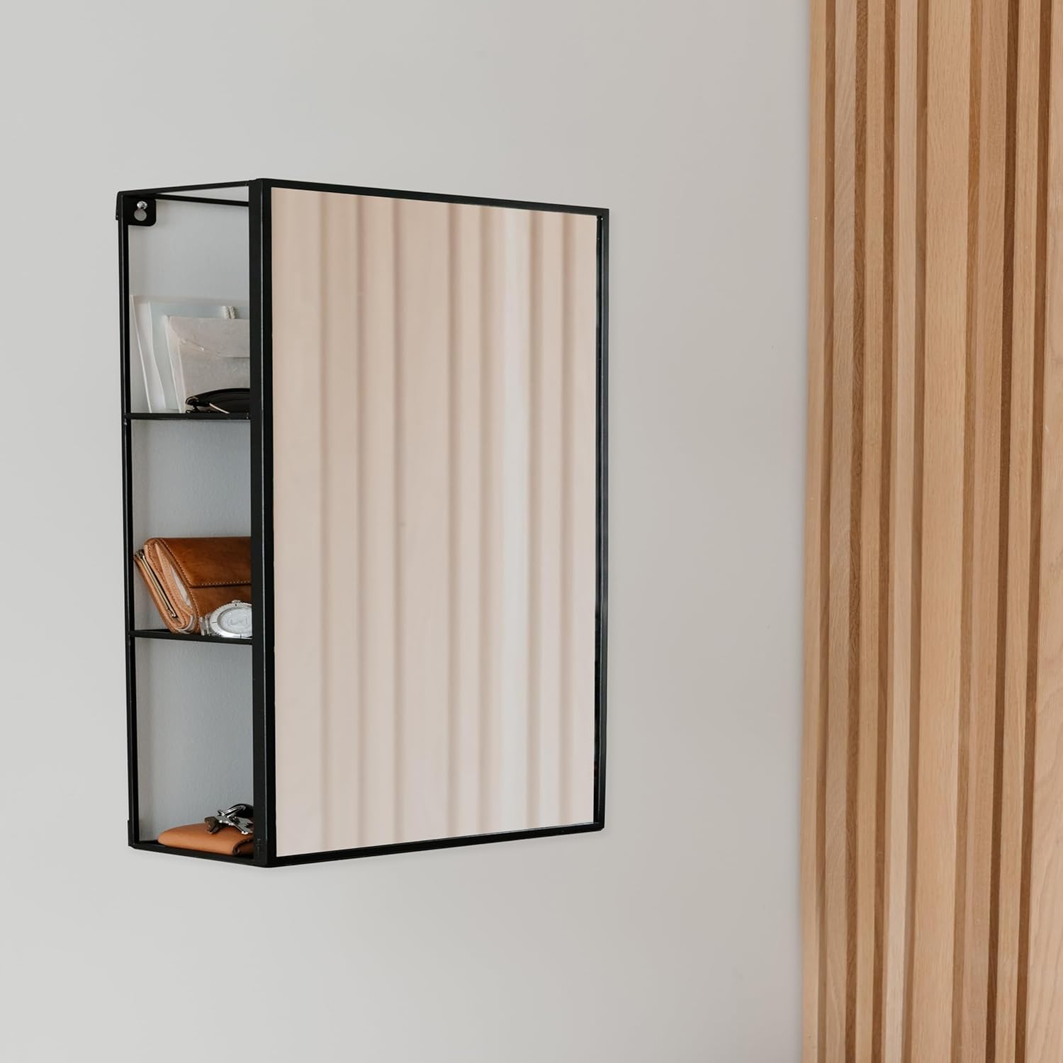Black Metal Bathroom Mirror Storage Cabinet with 3 Shelves G8110