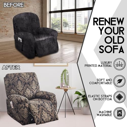 Recliner Slipcovers with Arms, 4-Piece Non-Slip Chair Cover with Storage Pockets F712